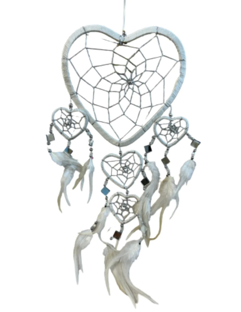 Dromenvanger Hartje met spiegels - wit - 17 cm - Dreamcatcher - Afbeelding 2