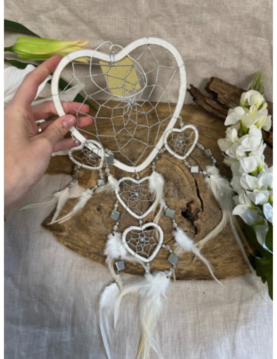 Dromenvanger Hartje met spiegels - wit - 17 cm - Dreamcatcher - Afbeelding 3