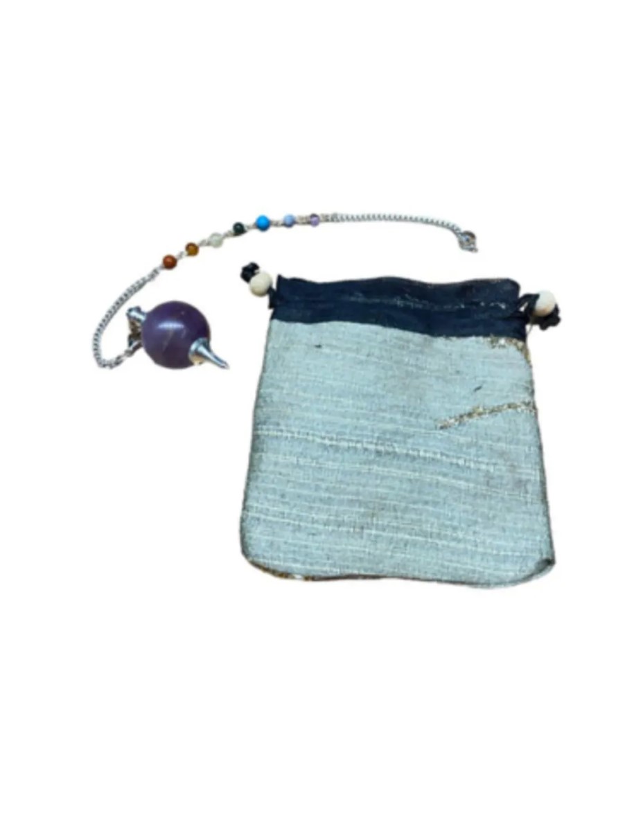 Pendel met ronde Amethist en een ketting met 7 kleine chakra's edelstenen - met gratis buideltje - Pendelen - spiritueel - nr.31 - Afbeelding 3