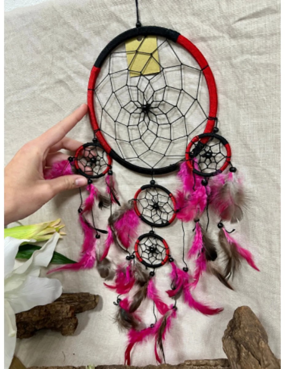 Dromenvanger - 17 cm Rood-Zwart - Dreamcatcher - Afbeelding 2