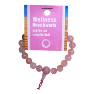 Rozenkwarts powerbead armband + kaart