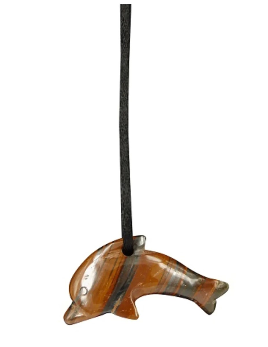 Dolfijn hanger Tijgeroog / Tijgerijzer doorboord - Afbeelding 2