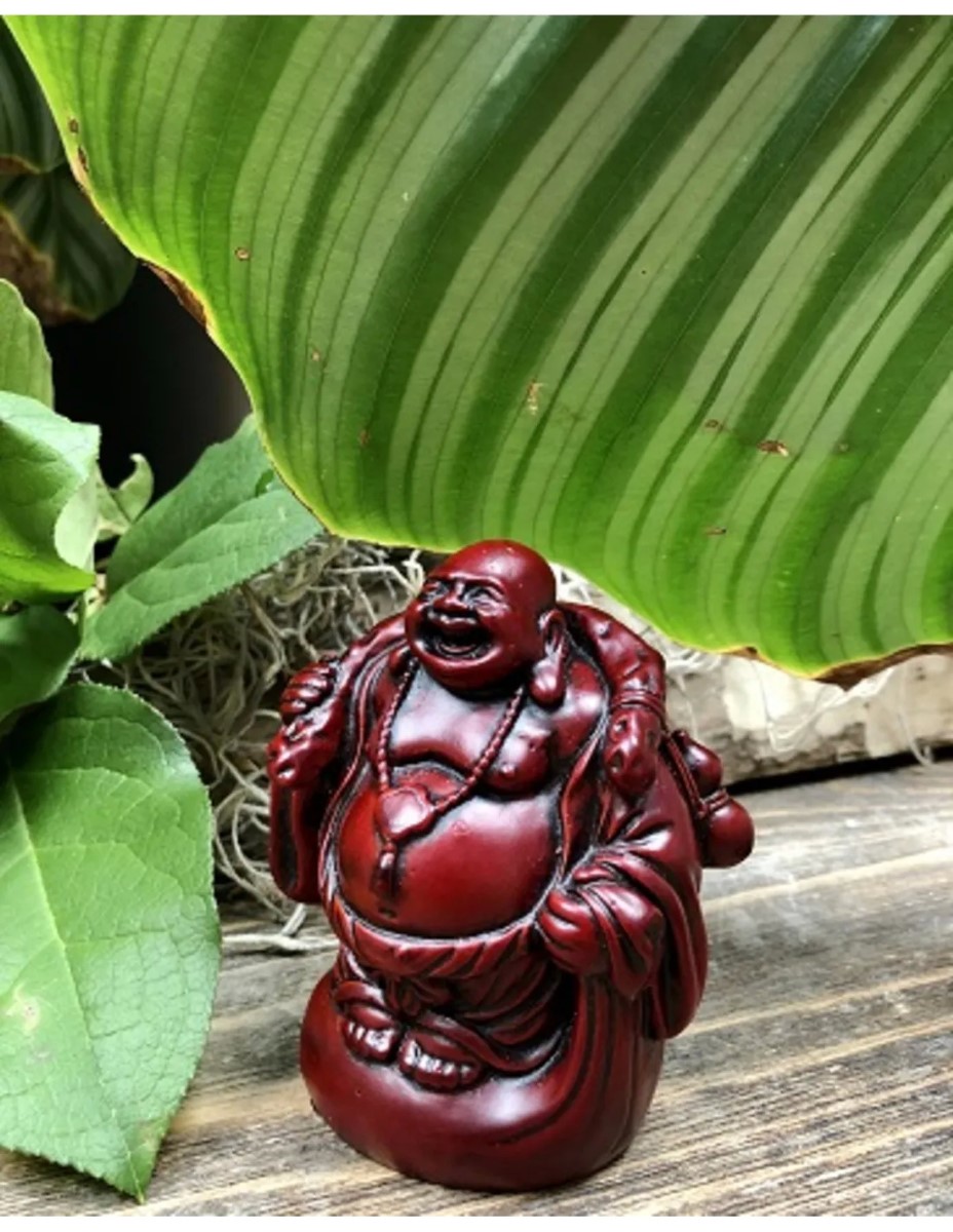 Boeddha rood, 9 cm, staand met kruik - Afbeelding 9