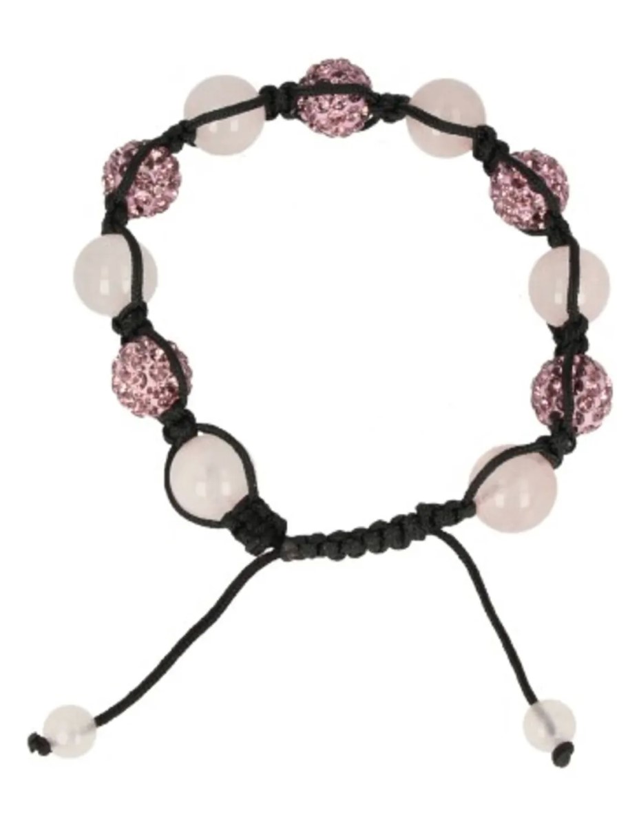 Roze kwarts glitter shamballa armband - Afbeelding 3