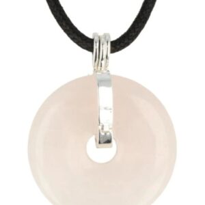 Roze kwarts donuthanger 30 mm aan koord