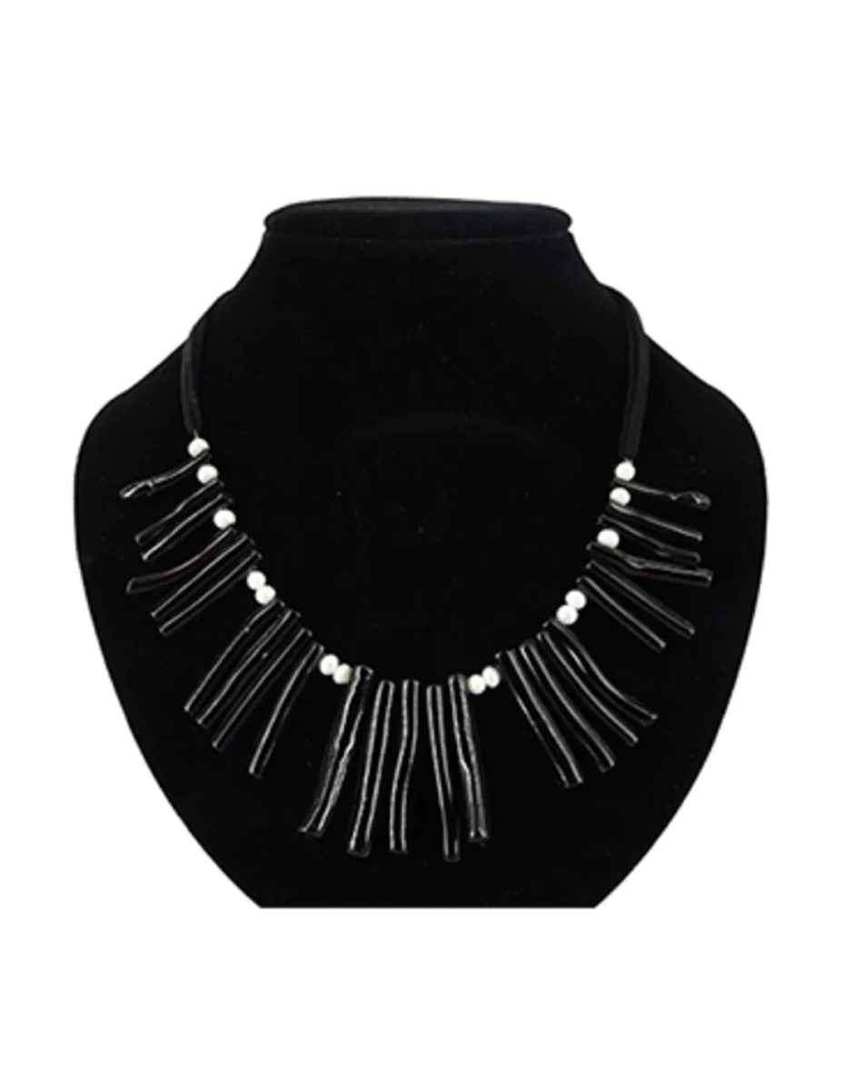 Koraal zwart ketting (imitatie) met parels