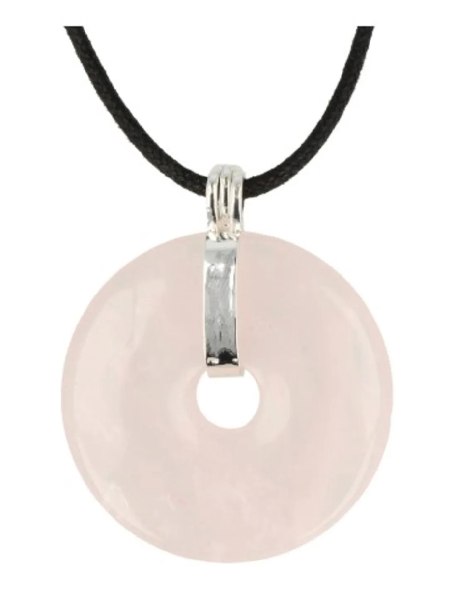 Roze kwarts donuthanger 40 mm aan koord - Afbeelding 4