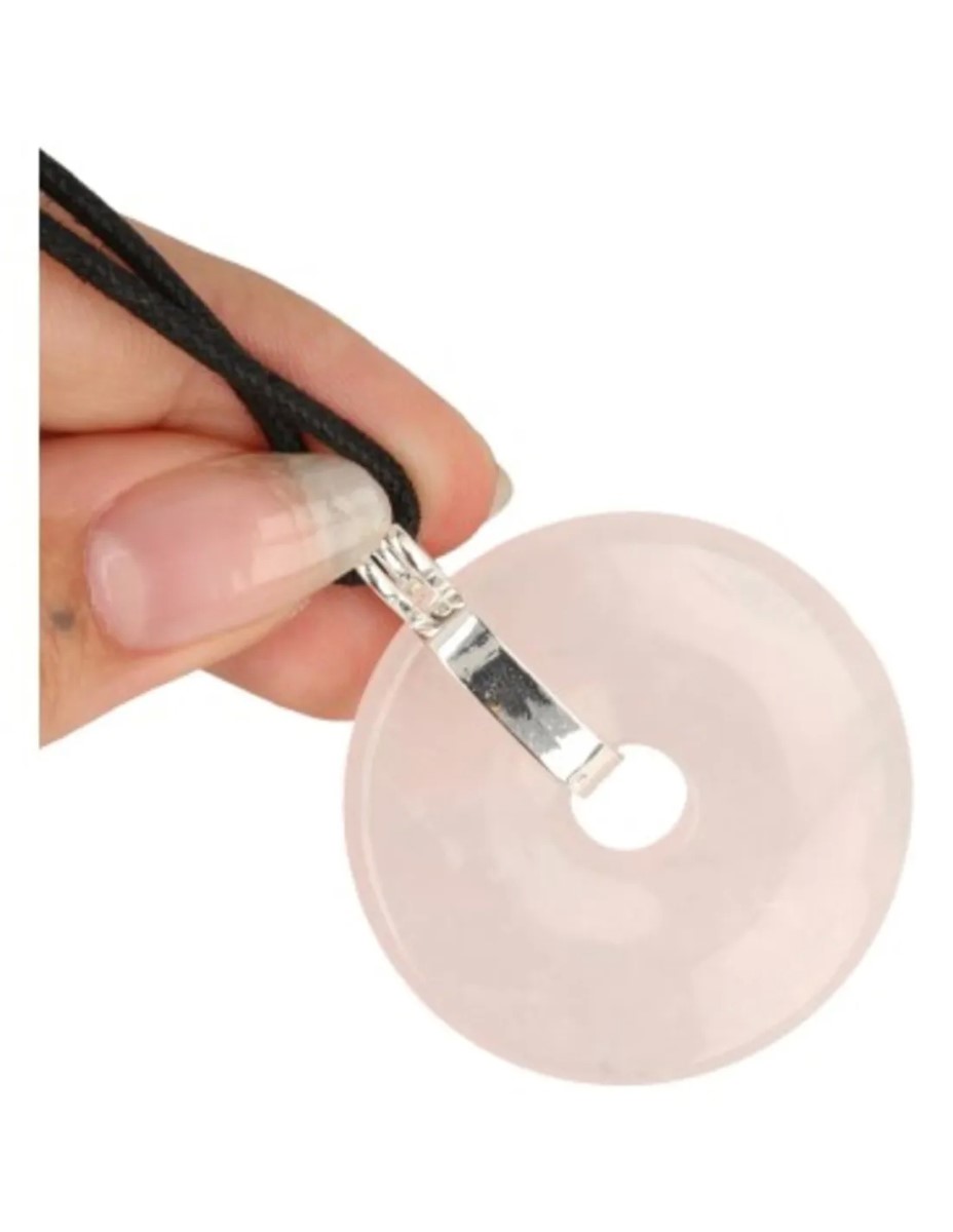Roze kwarts donuthanger 40 mm aan koord - Afbeelding 3