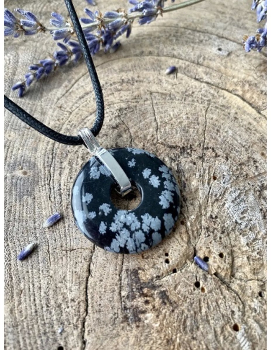 Obsidiaan sneeuwvlok donuthanger 30 mm aan koord - Afbeelding 5
