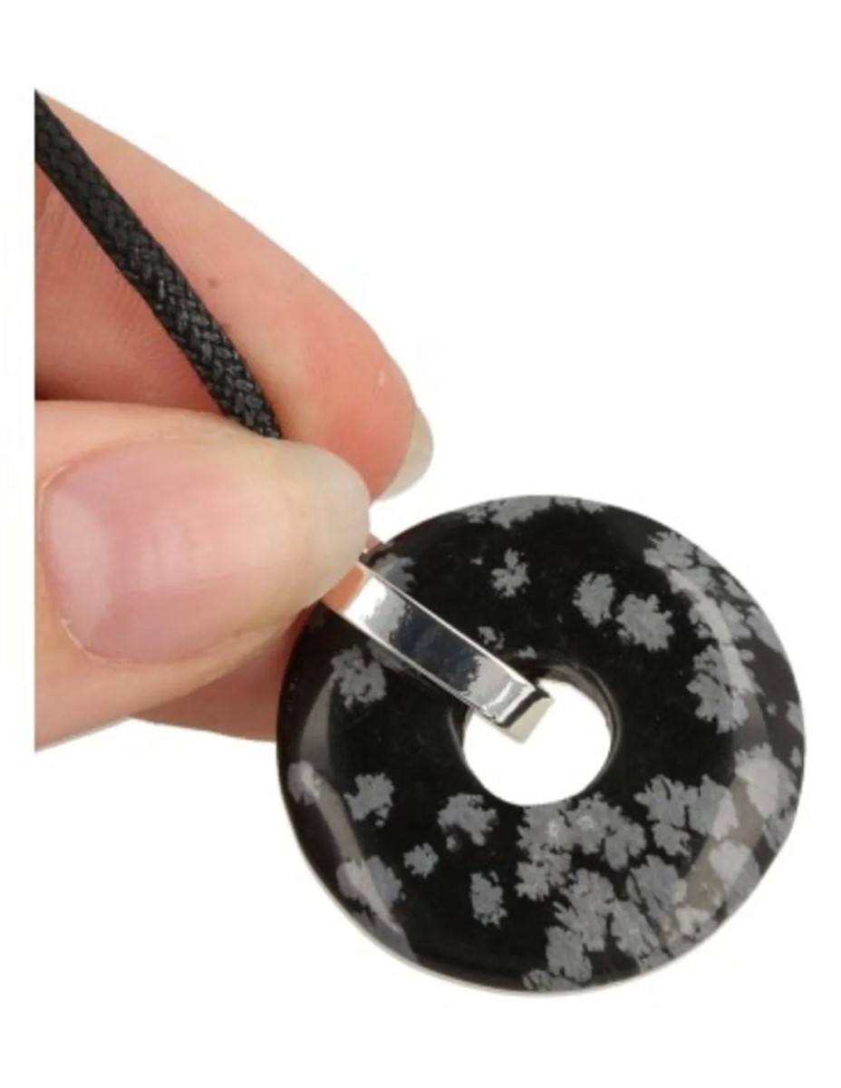Obsidiaan sneeuwvlok donuthanger 30 mm aan koord - Afbeelding 3