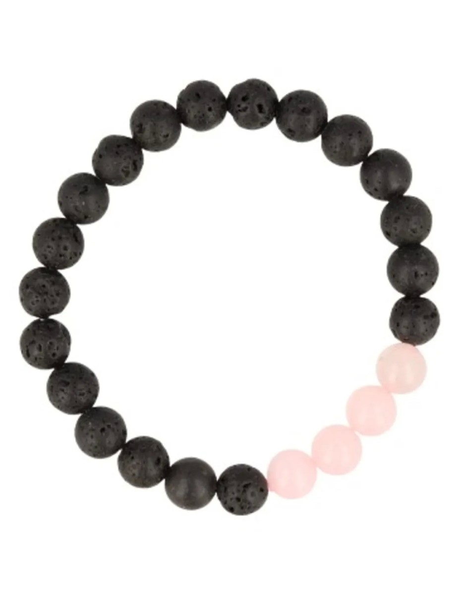 Kralenarmband Lavasteen / Roze kwarts