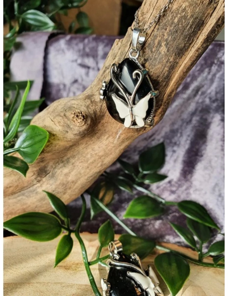 Obsidiaan zwart vlinder druppel hanger - Afbeelding 2