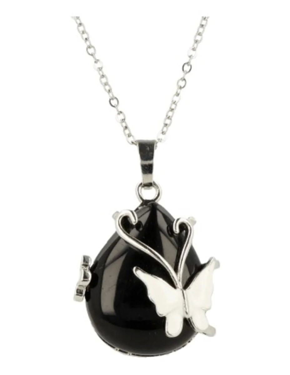 Obsidiaan zwart vlinder druppel hanger - Afbeelding 3