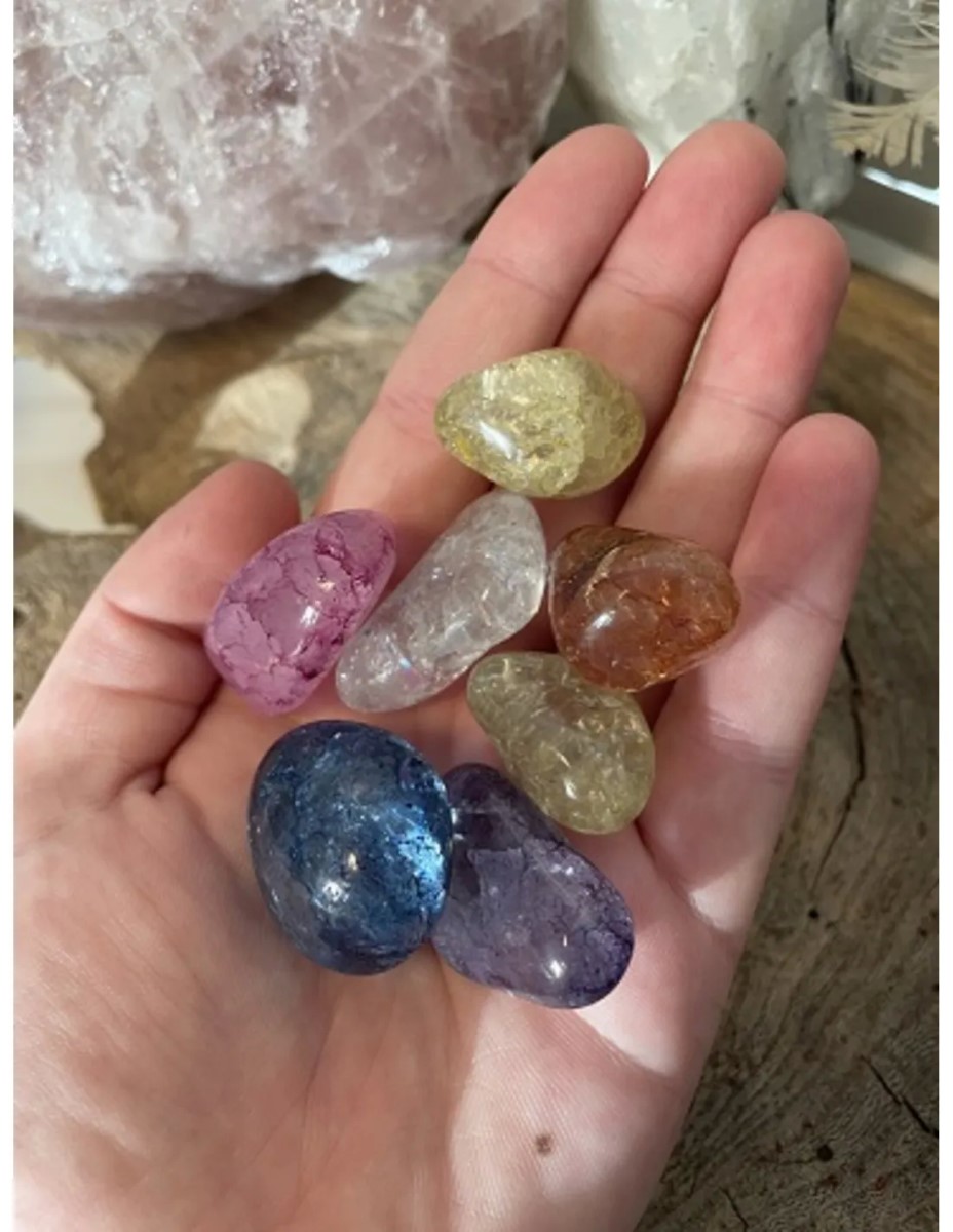 Bergkristal crackle mix 100 gr. (gekleurd) trommelstenen (mt3) - Afbeelding 2