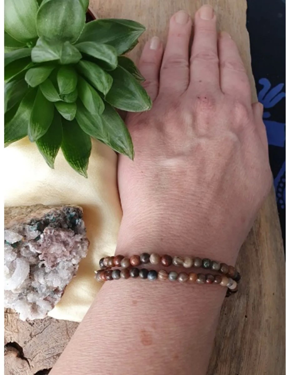 Versteend hout kralenarmband 4 mm - Afbeelding 2
