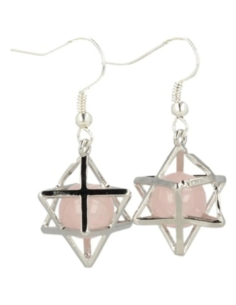 Roze kwarts oorbellen merkabah