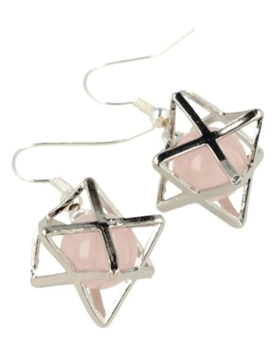 Roze kwarts oorbellen merkabah - Afbeelding 2