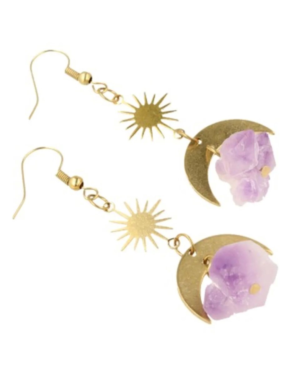 Amethist ruw Star&Moon oorbellen - Afbeelding 3