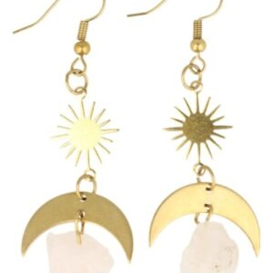Roze kwarts oorbellen Star&Moon ruw