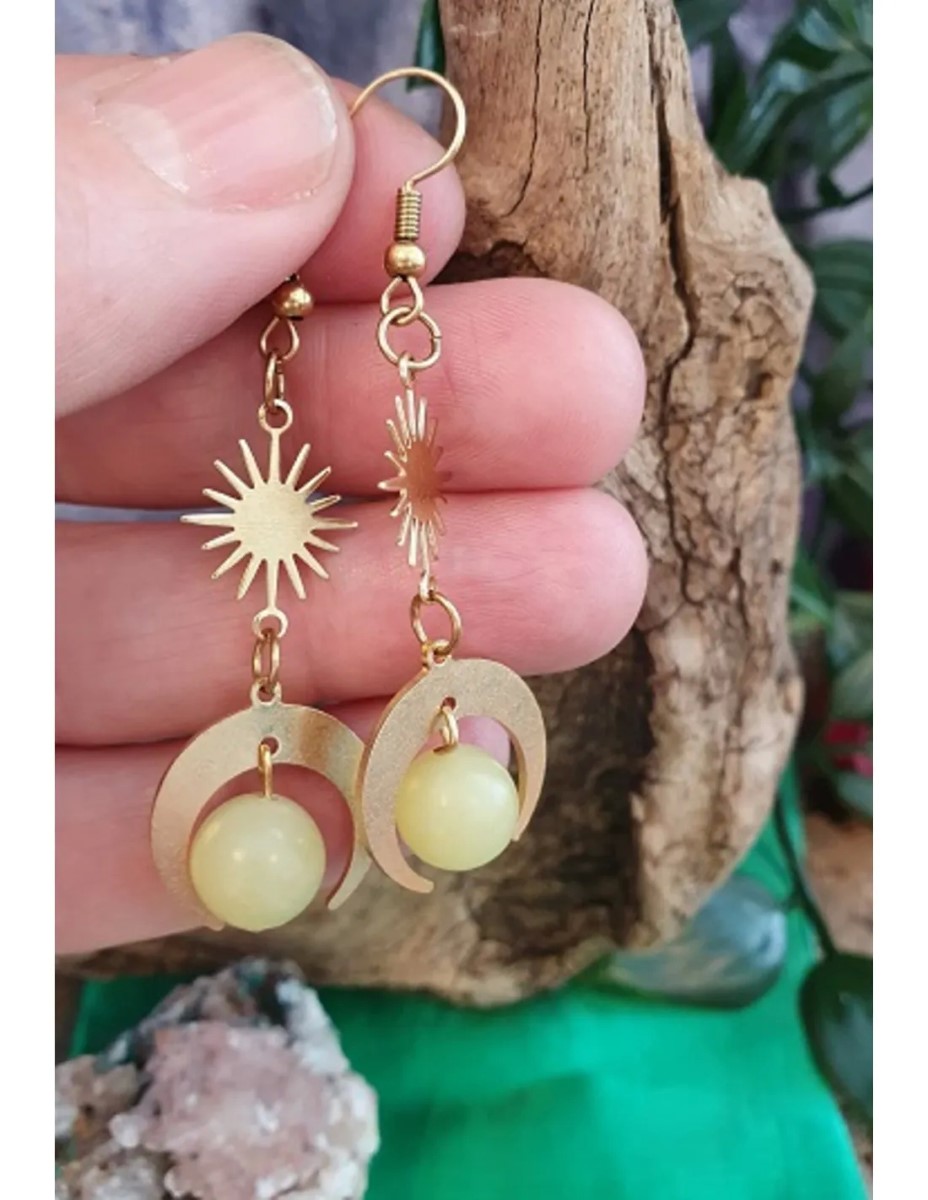 Jade olijf oorbellen Star&Moon bol - Afbeelding 2