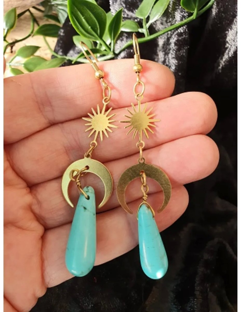 Howliet blauw druppel (bijgekleurd) Star&Moon oorbellen - Afbeelding 2