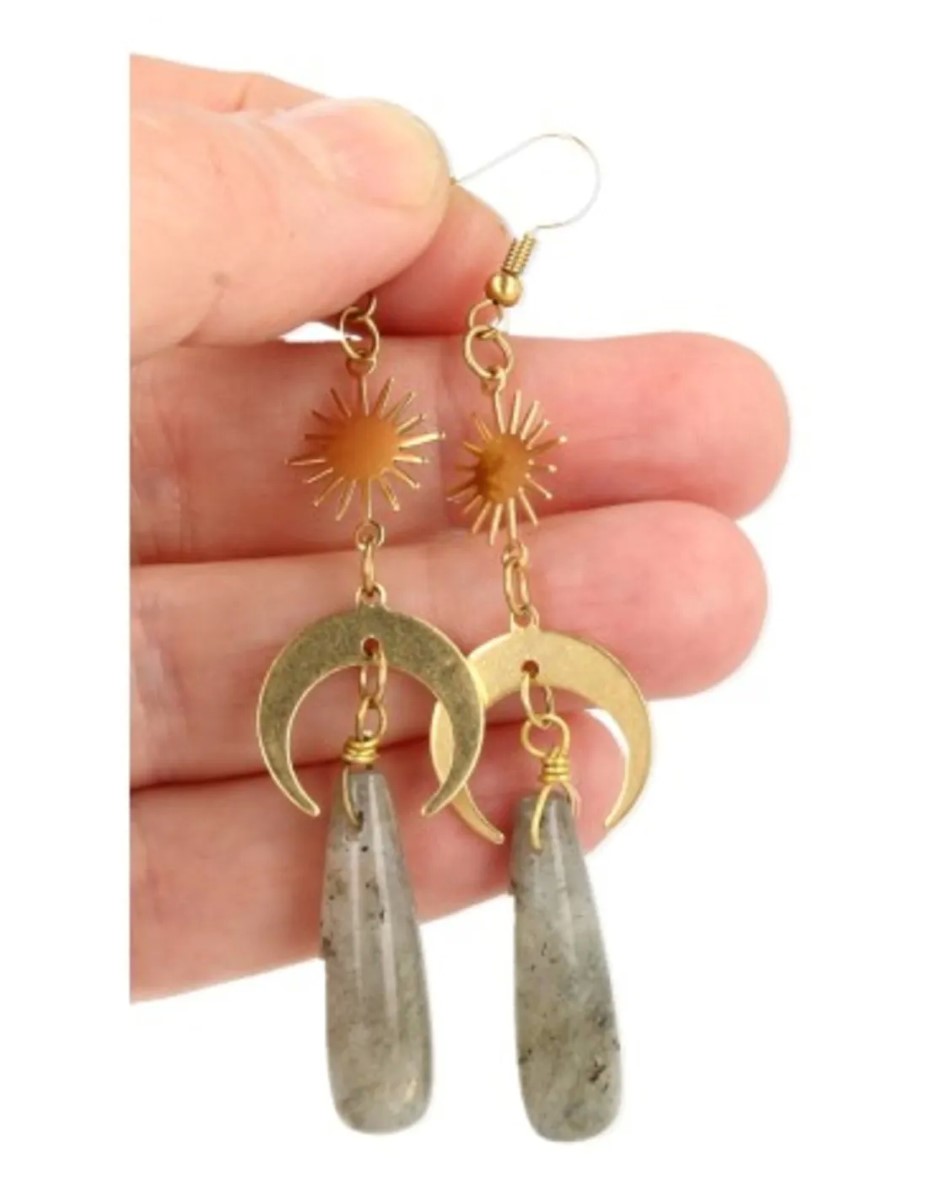 Labradoriet druppel oorbellen Star&Moon - Afbeelding 3