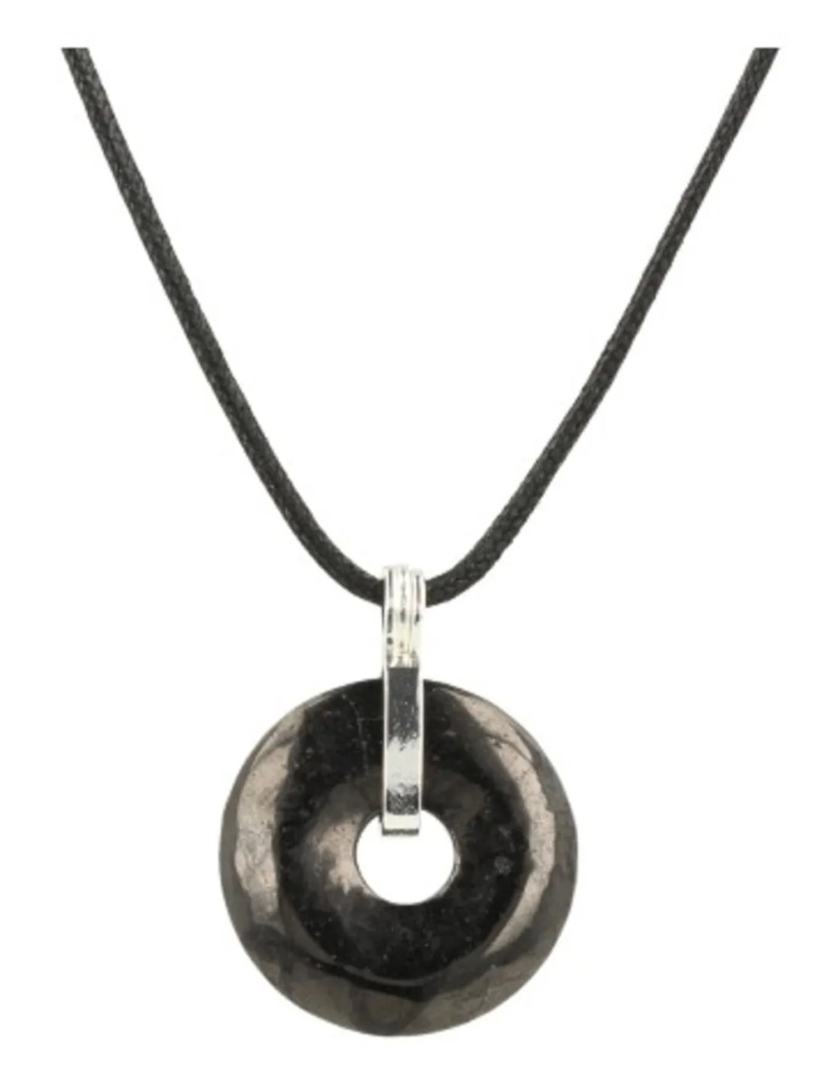 Shungit donuthanger 30 mm aan waskoord