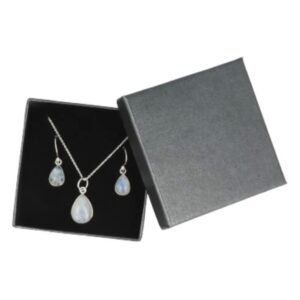 Maansteen regenboog druppel sieraden set zilver