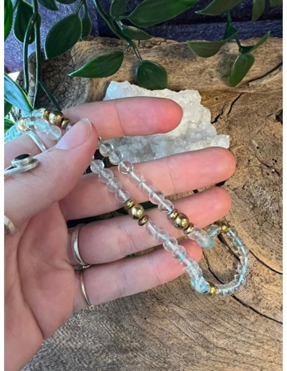Aquamarijn kralenketting 6mm met goudkleur 80 cm - Afbeelding 2