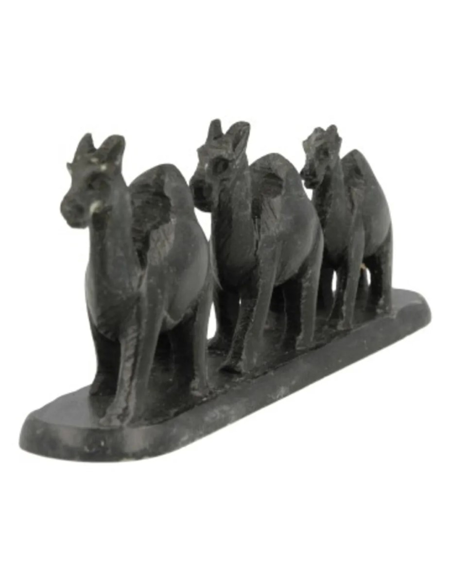Speksteen 3 kamelen op strip 10 cm zwart - Afbeelding 3