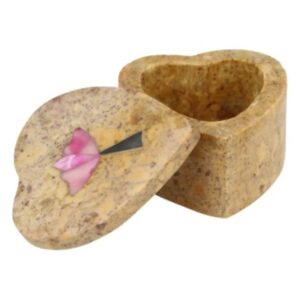 Speksteen doosje hart groen met bloem 55 mm