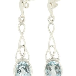 Topaas blauw zilveren oorbellen facet lang