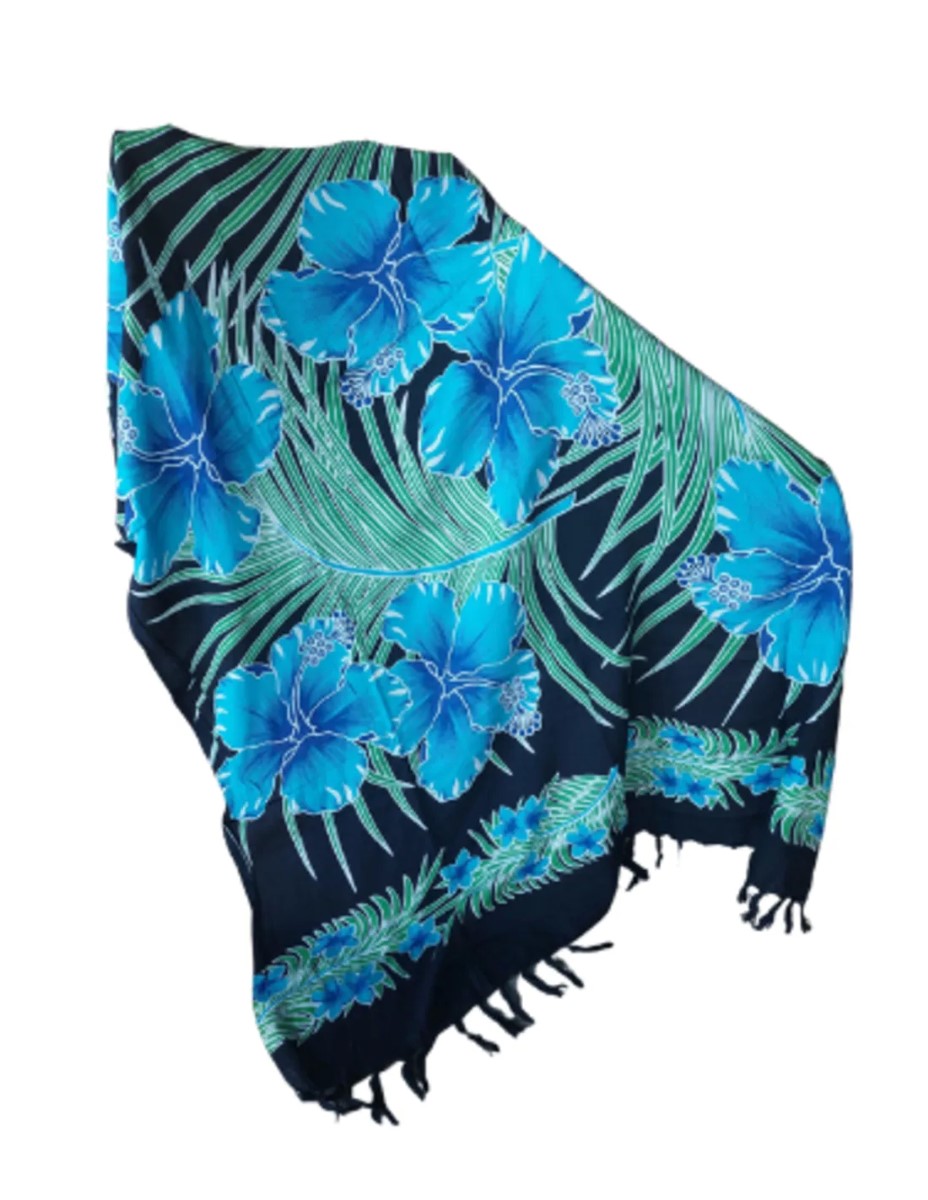 Sarong - 016 - Bloemen blauw van Om Namaste - Pareo Saunadoek Wikkeljurk - Afbeelding 3