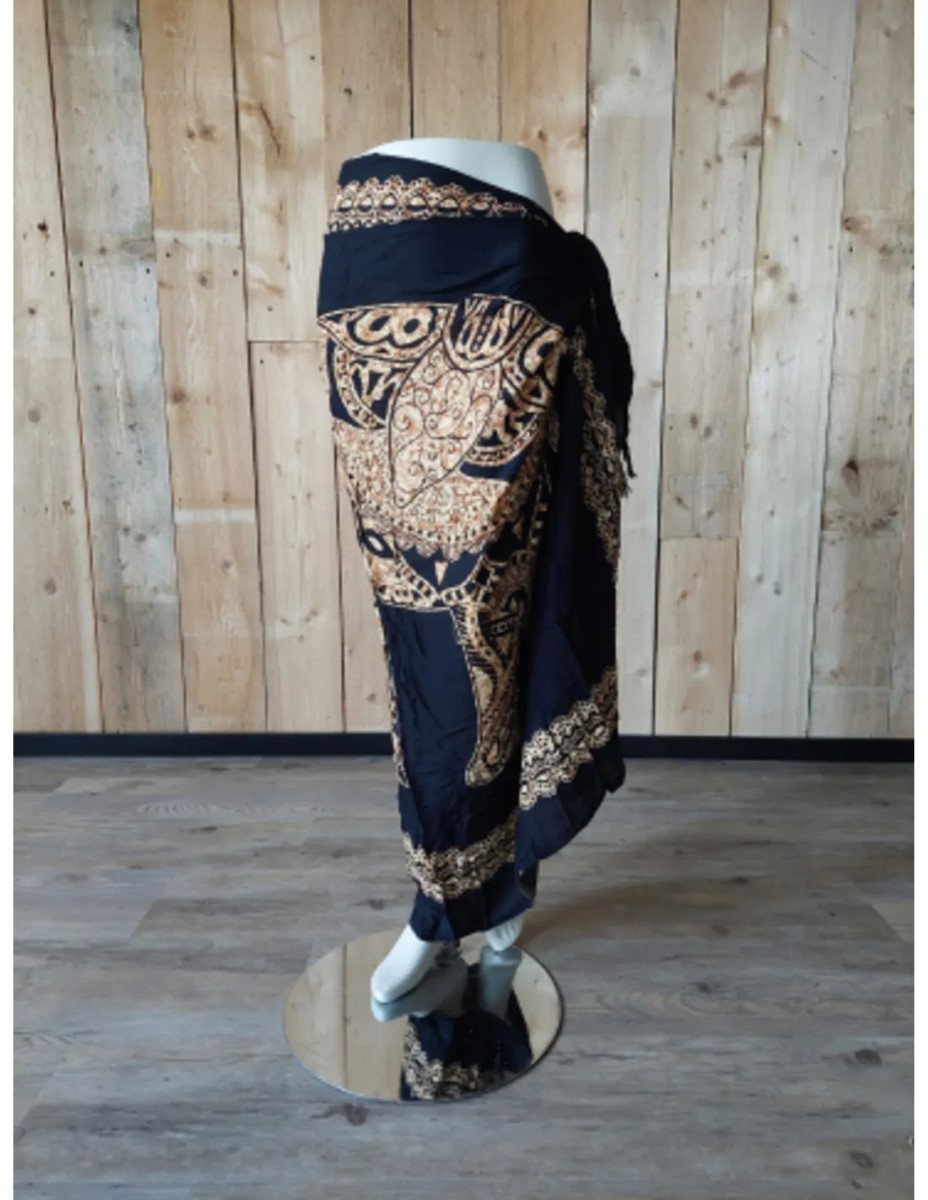 Sarong - 022 - Olifant beige op zwart van Om Namaste - Pareo Saunadoek Wikkeljurk - Afbeelding 2