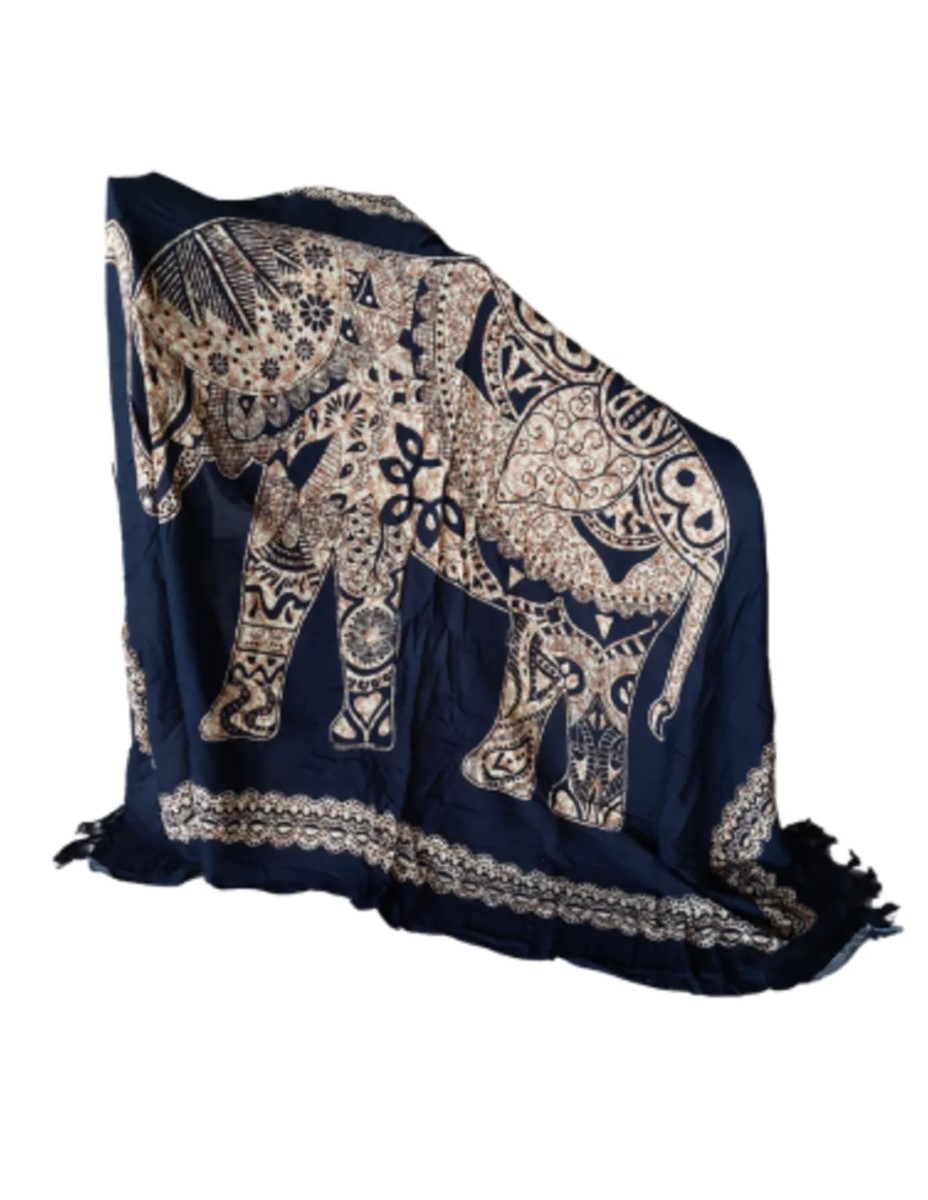 Sarong - 022 - Olifant beige op zwart van Om Namaste - Pareo Saunadoek Wikkeljurk - Afbeelding 3