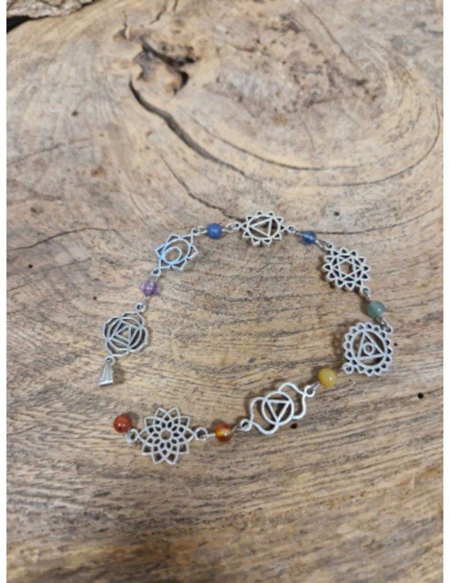 Lange chakra hanger met steentjes zilverkleur - Afbeelding 2