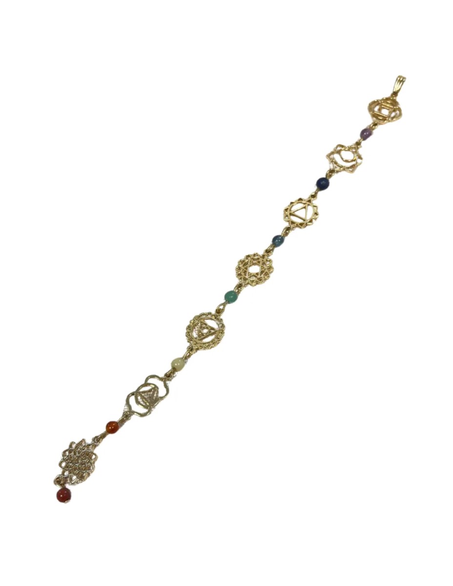 Lange chakra hanger met steentjes goudkleur