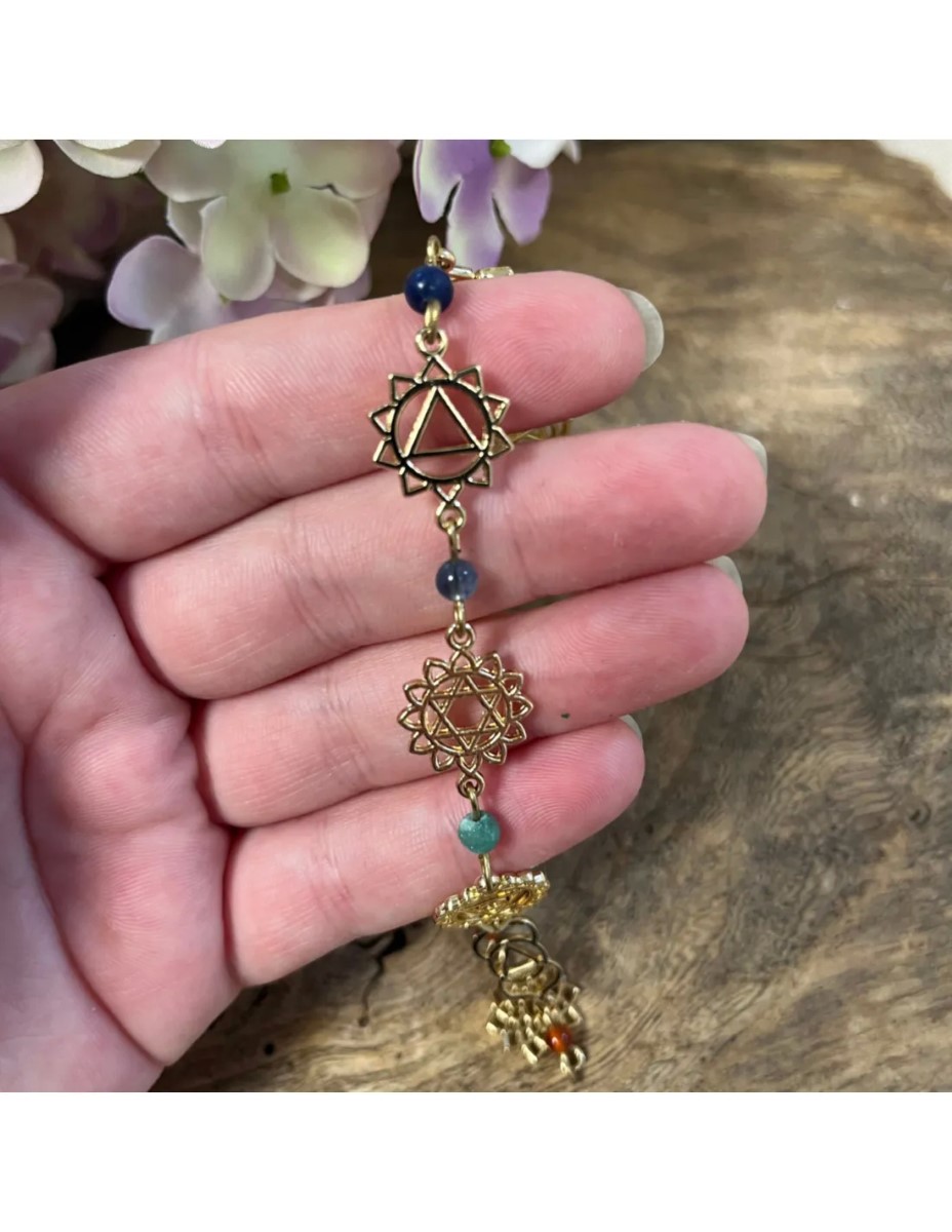 Lange chakra hanger met steentjes goudkleur - Afbeelding 2