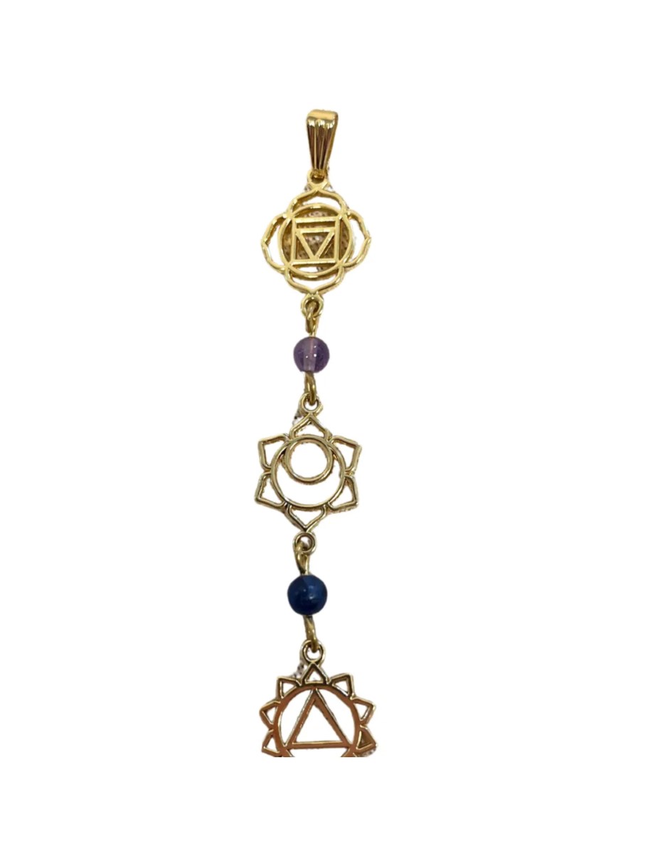 Lange chakra hanger met steentjes goudkleur - Afbeelding 3