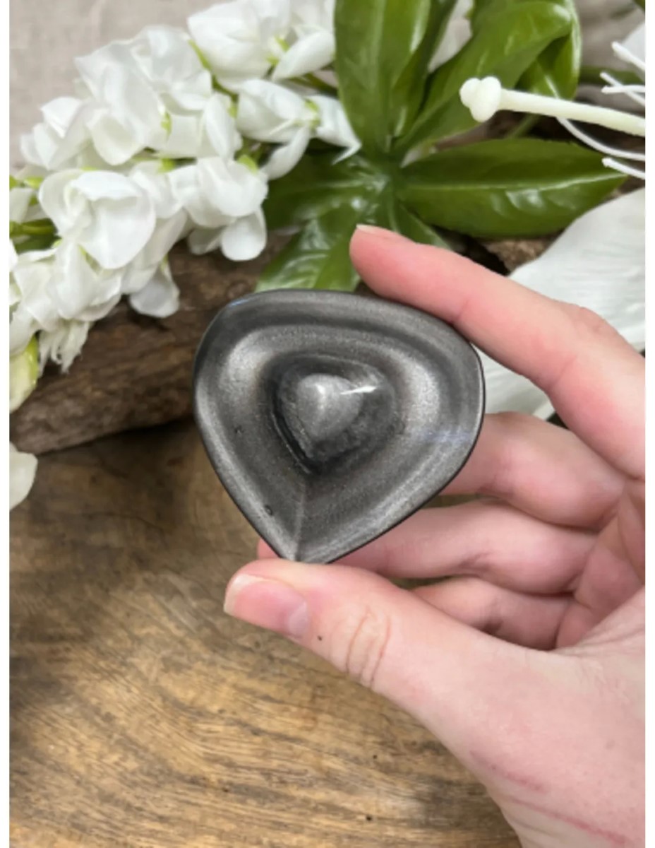 Obsidiaan zilver edelsteen hart ca. 6 cm - Afbeelding 2
