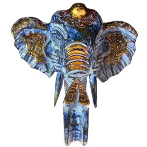 Balinees Olifanten Hoofd - Blauw - 25cm - Muurdecoratie