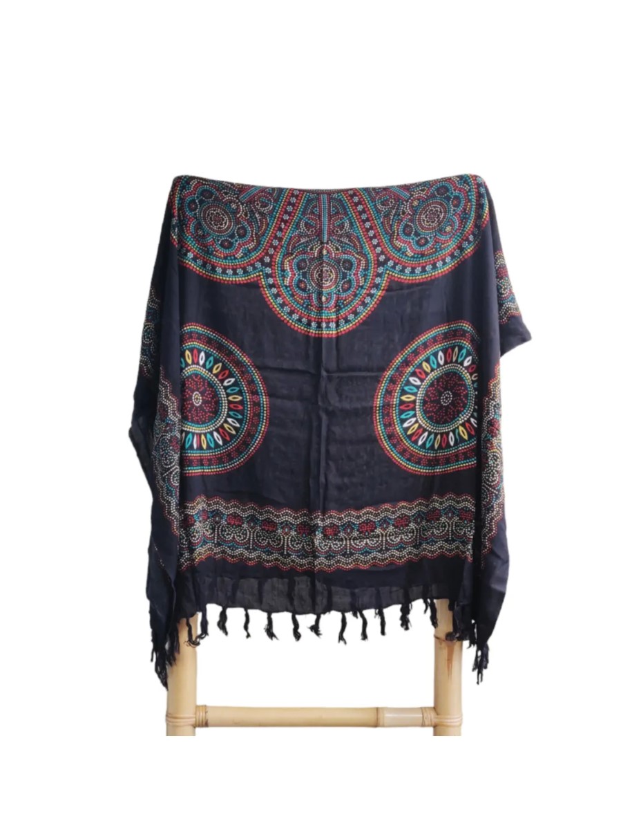 Om Namaste Sarong - 628 - Kleurige Bloem op Zwart - Afbeelding 2