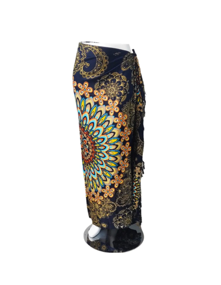 Om Namaste Sarong - 630 - Bloemrijke Mandala - Beige & Zwart