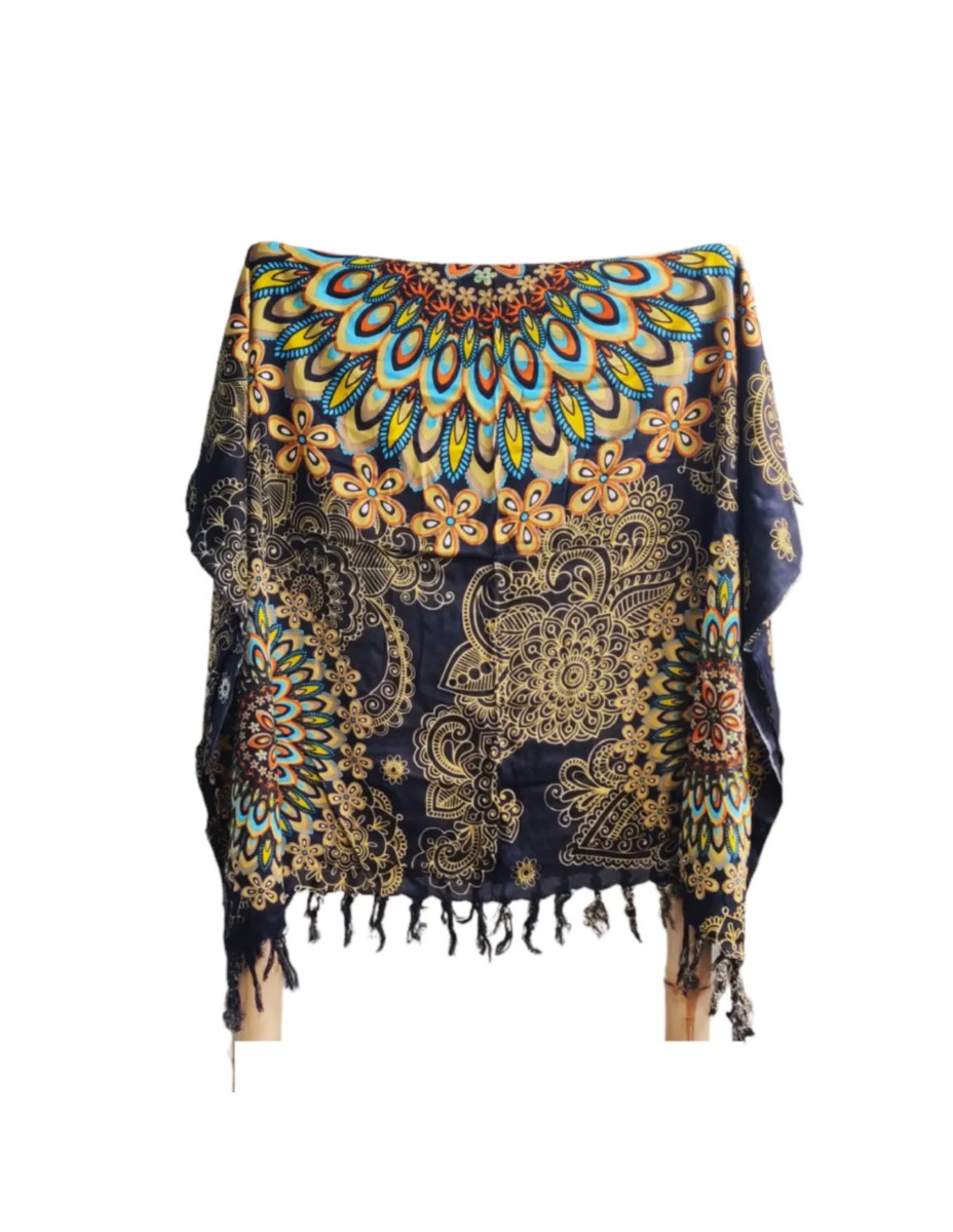 Om Namaste Sarong - 630 - Bloemrijke Mandala - Beige & Zwart - Afbeelding 2