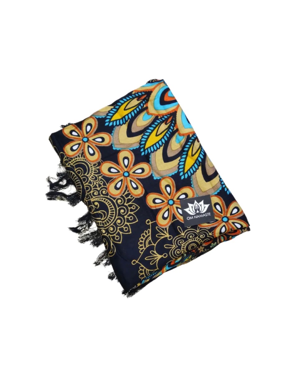 Om Namaste Sarong - 630 - Bloemrijke Mandala - Beige & Zwart - Afbeelding 3