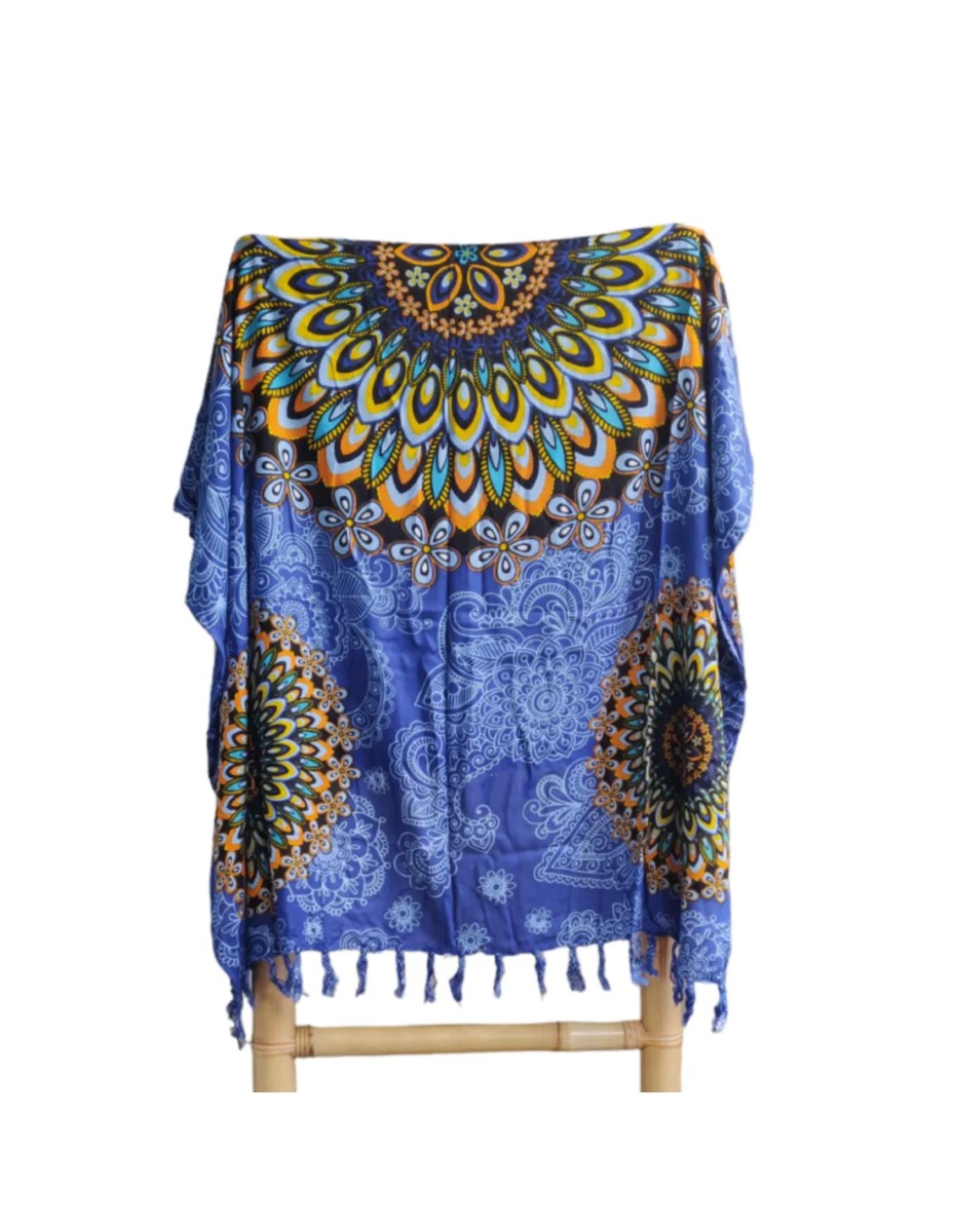 Om Namaste Sarong - 631 - Bloemrijke Mandala - Oranje & Blauw - Afbeelding 2