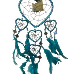 Dromenvanger hartje met spiegels - turquoise - 11 cm - Dreamcatcher