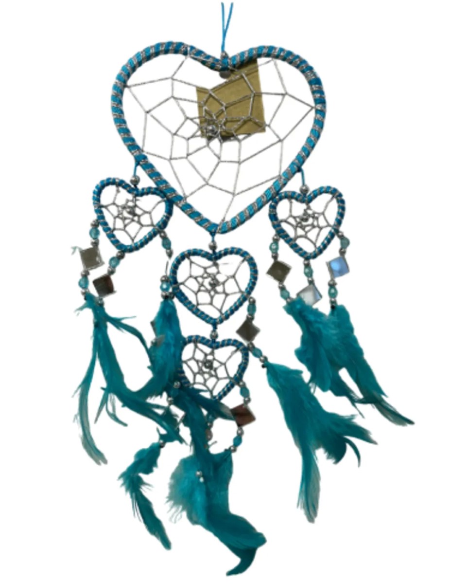 Dromenvanger hartje met spiegels - turquoise - 11 cm - Dreamcatcher