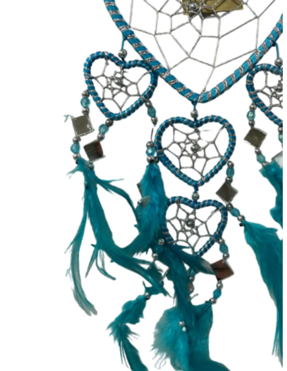 Dromenvanger hartje met spiegels - turquoise - 11 cm - Dreamcatcher - Afbeelding 3