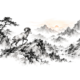 Chinees inktlandschap met een natuurmotief voor Ascendant Ram, op zuiver witte achtergrond